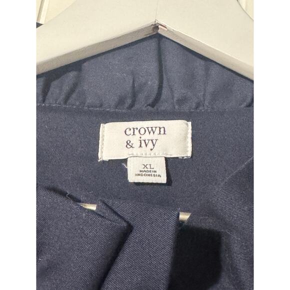 Crown & Ivy · XL · Cotton Blend · Ruffle Collar Swing Jacket · Navy Blue - Picture 6 of 8